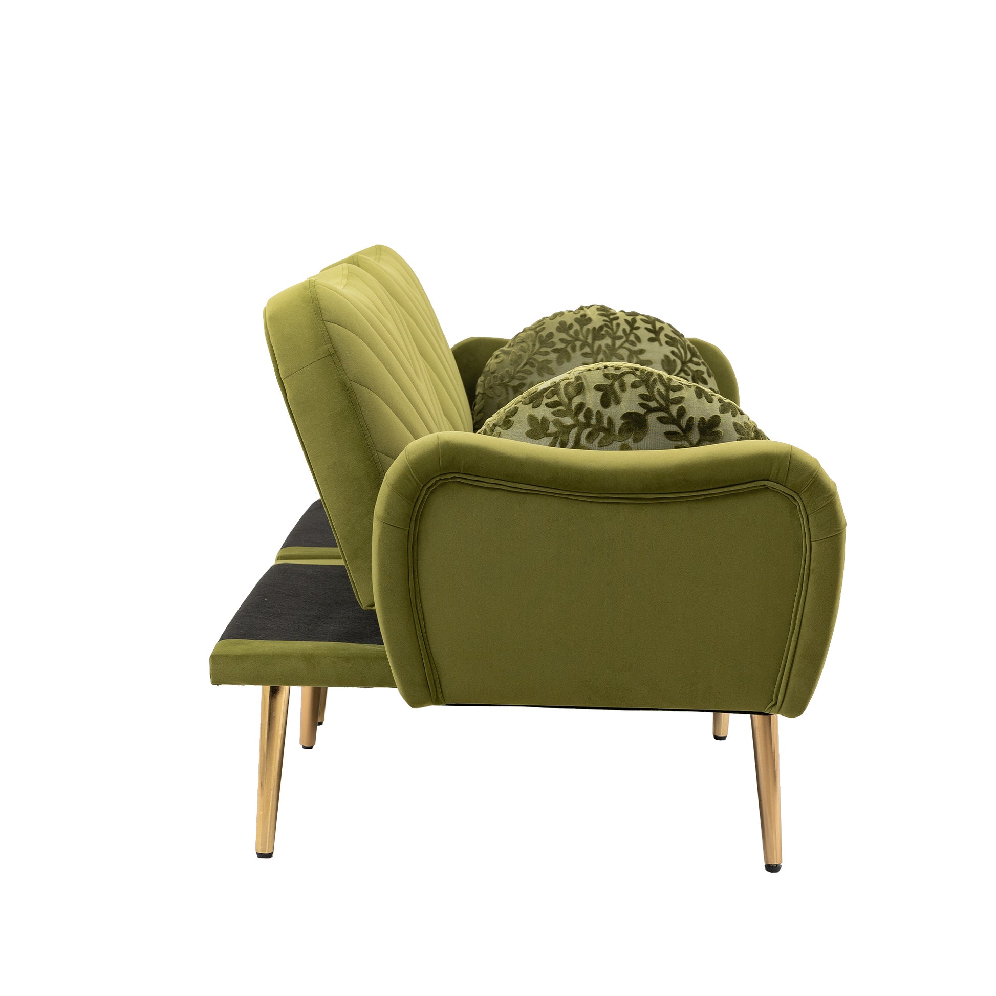 Coolmore Couches For Living Room 65 Inch, Mid Century Modern Velvet Beautiful Seats Sofa With 2 Bolster Pillows, Loveseat Armrest For Bedroom, Apartment, Home Office Olive Polyester