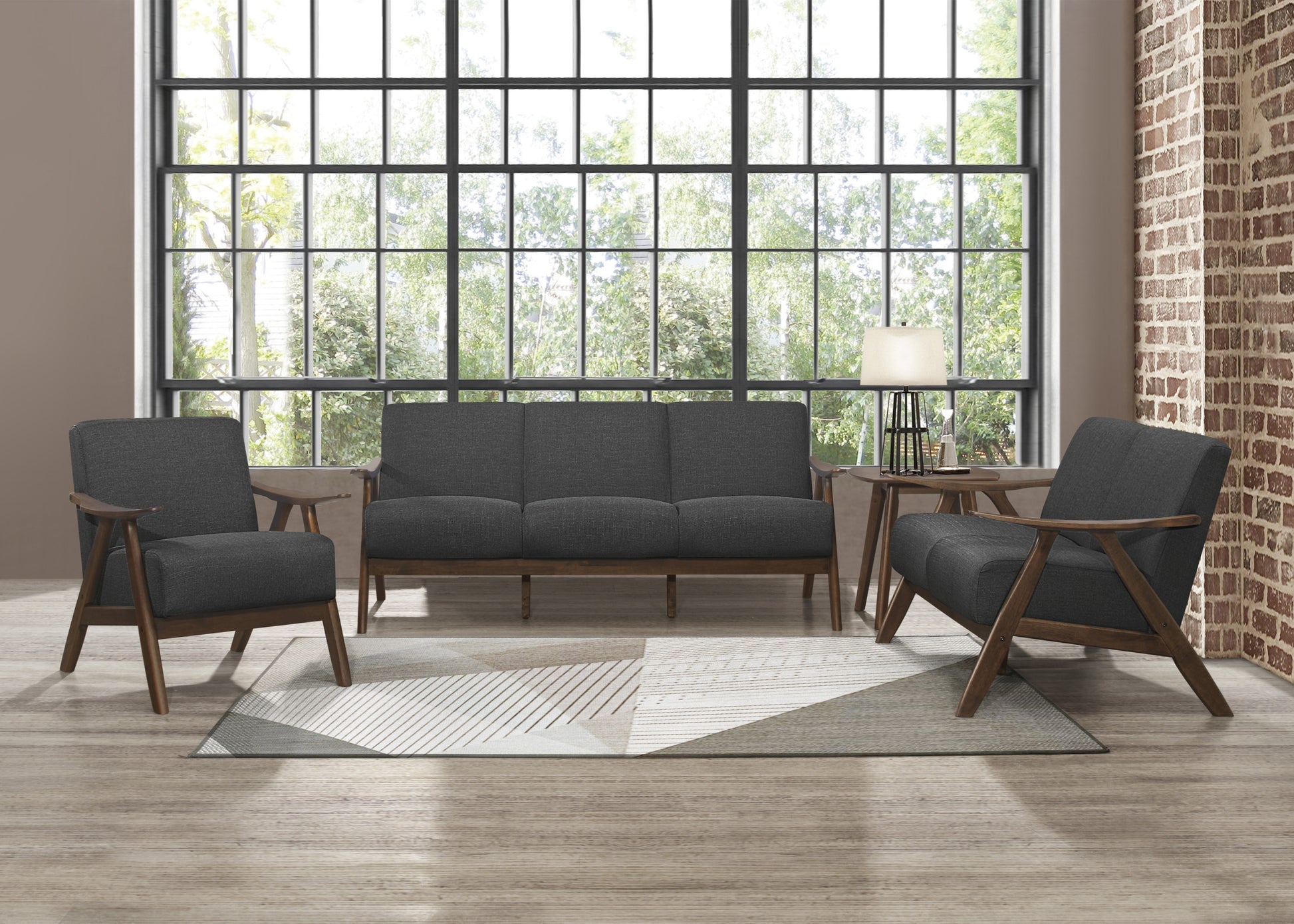Modern Home Furniture Dark Gray Fabric Upholstered 1Pc Accent Chair Cushion Back And Seat Walnut Finish Solid Rubber Wood Furniture Dark Gray Primary Living Space Retro Solid Wood