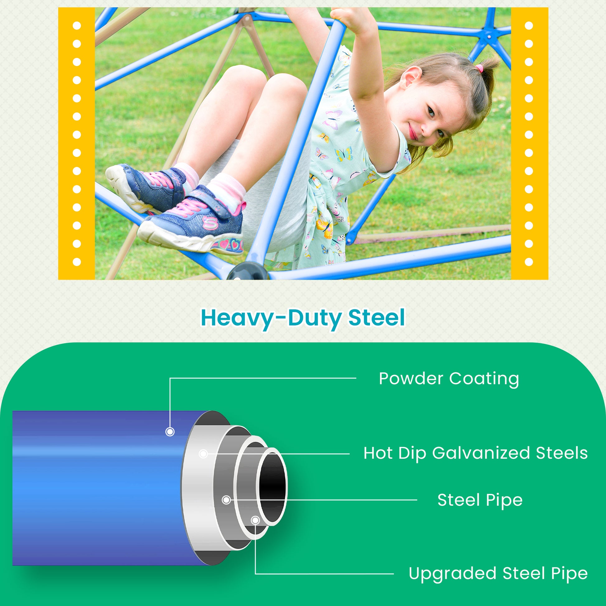 Kids Climbing Dome Tower 12 Ft Jungle Gym Geometric Playground Dome Climber Monkey Bars Play Center, Rust & Uv Resistant Steel Supporting 1000 Lbs Coffee Metal