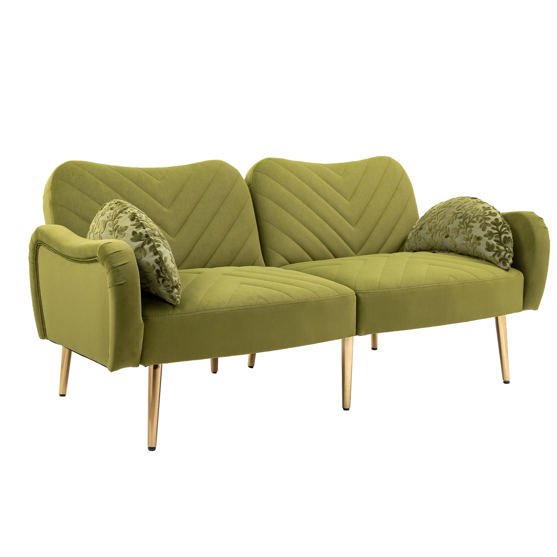 Coolmore Couches For Living Room 65 Inch, Mid Century Modern Velvet Beautiful Seats Sofa With 2 Bolster Pillows, Loveseat Armrest For Bedroom, Apartment, Home Office Olive Polyester