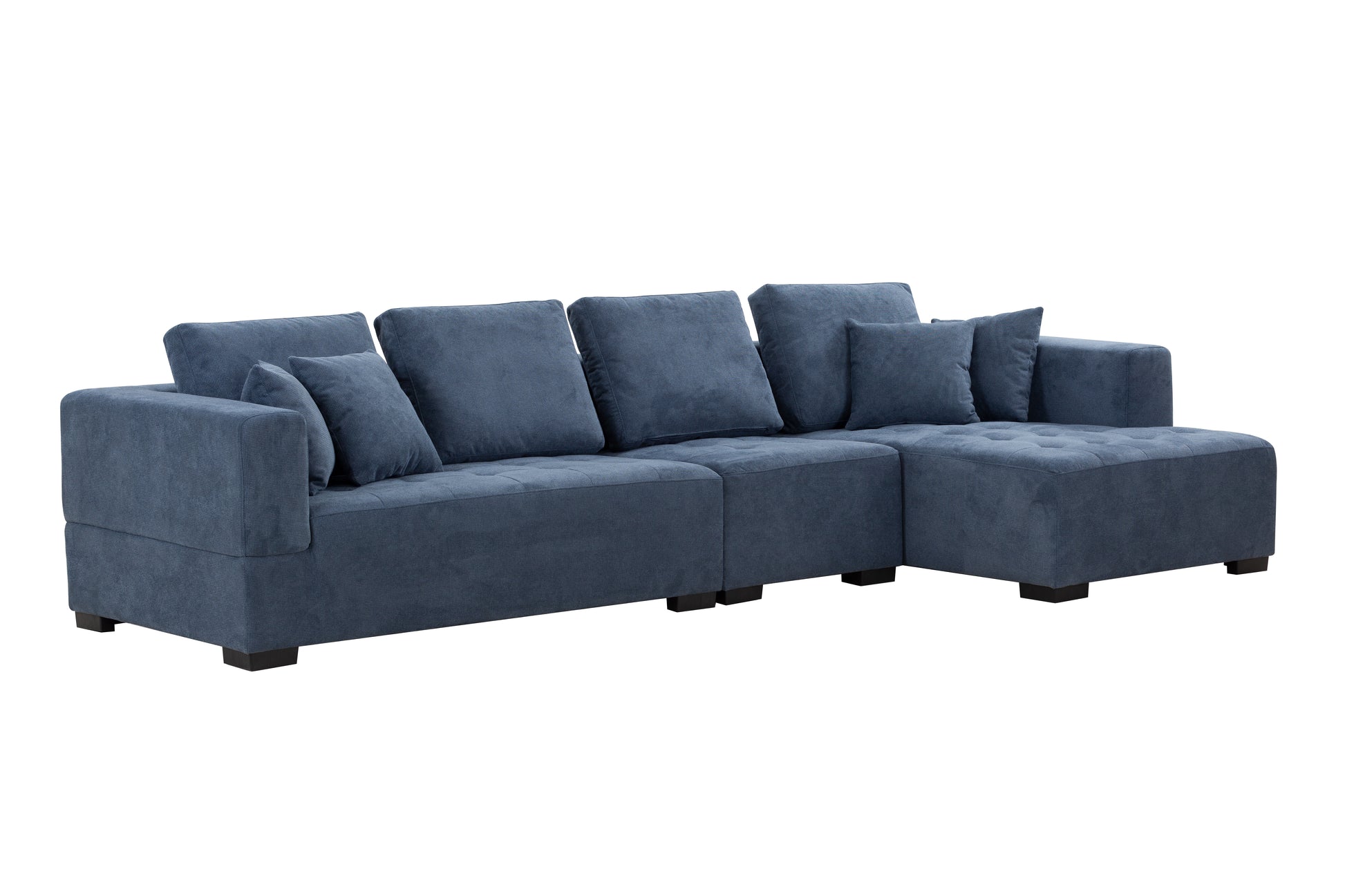 134'' Mid Century Modern Sofa With Right Chaise For Living Room Sofa, Blue Blue Fabric