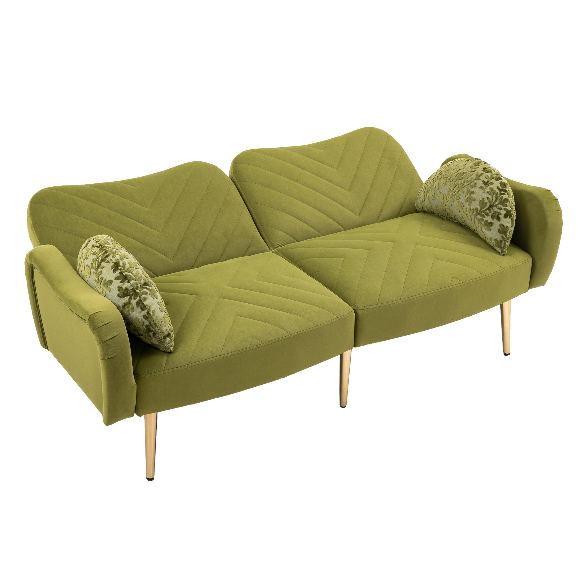 Coolmore Couches For Living Room 65 Inch, Mid Century Modern Velvet Beautiful Seats Sofa With 2 Bolster Pillows, Loveseat Armrest For Bedroom, Apartment, Home Office Olive Polyester