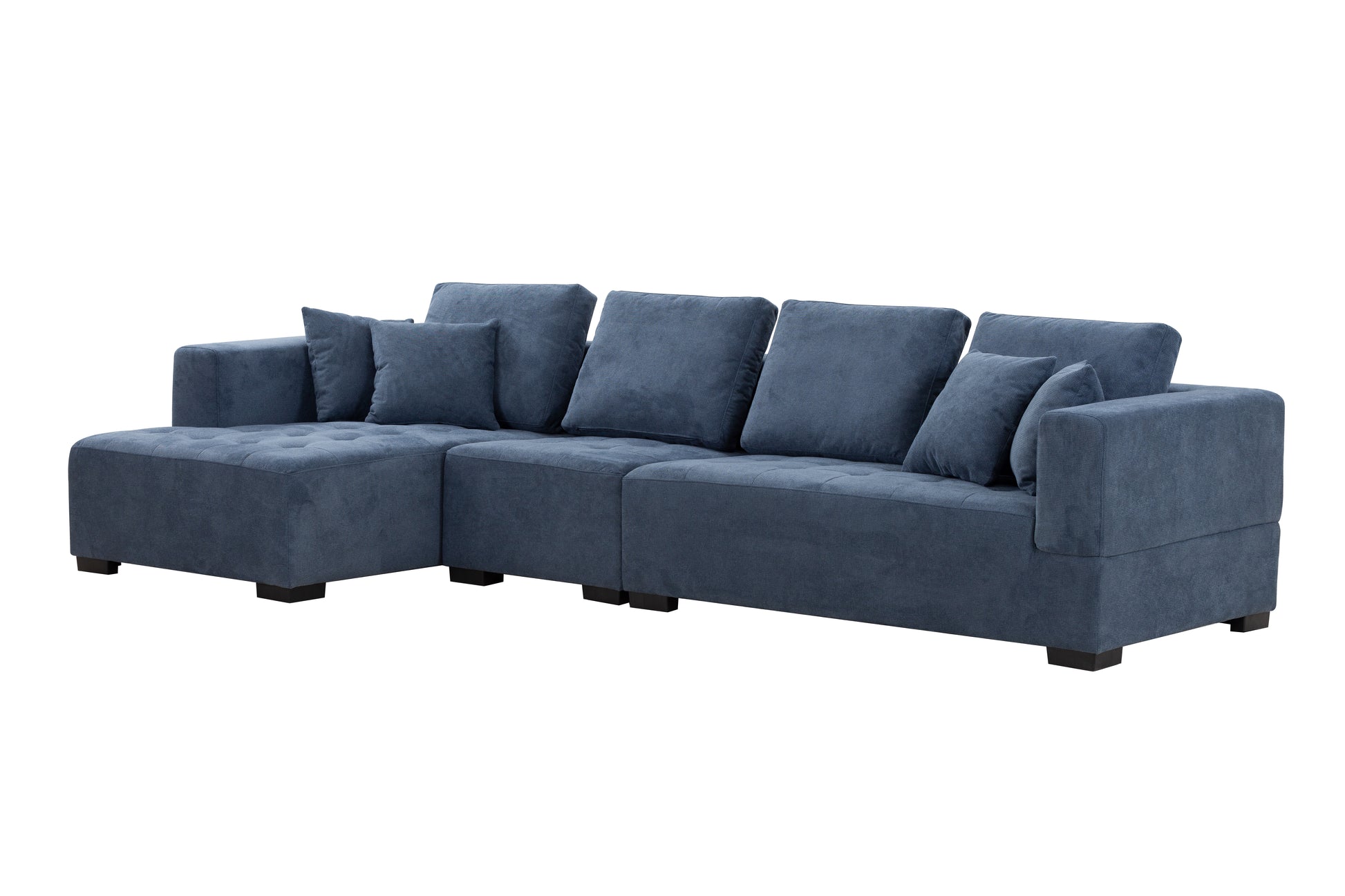 134'' Mid Century Modern Sofa With Left Chaise For Living Room Sofa, Blue Blue Fabric