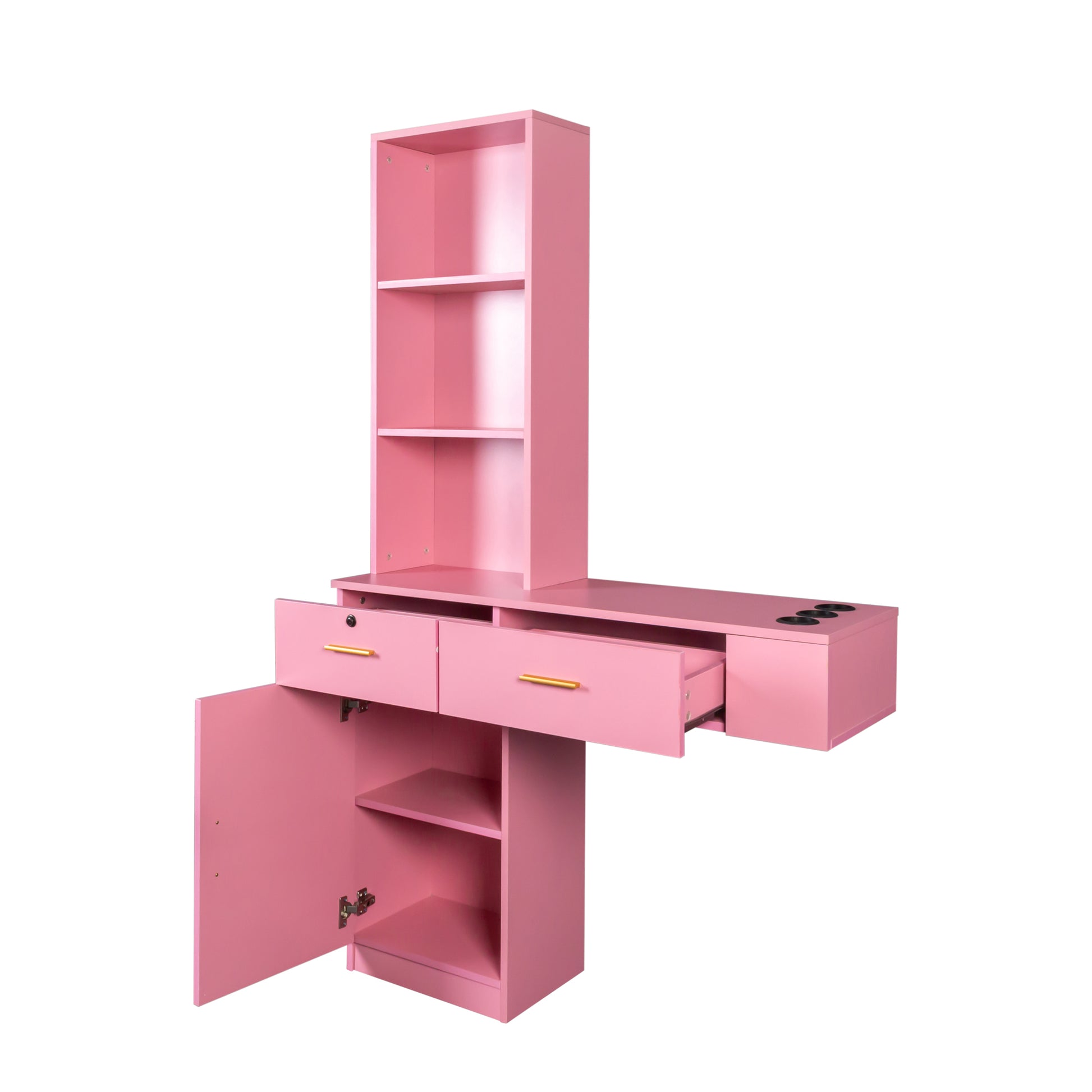 Pink Modern Simple Hair Desk, Multi Layer Storage Space Pink Mdf