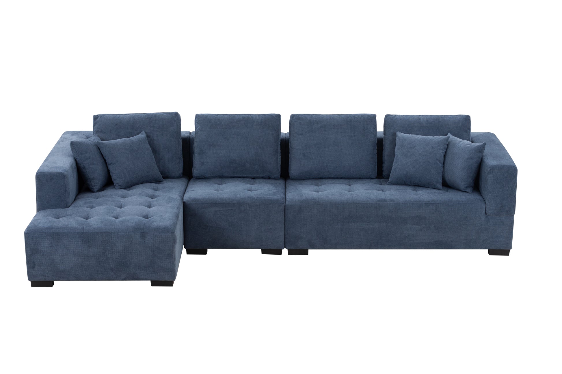 134'' Mid Century Modern Sofa With Left Chaise For Living Room Sofa, Blue Blue Fabric