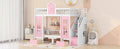 Twin Over Twin Bunk Bed With Changeable Table, Bunk Bed Turn Into Upper Bed And Down Desk Pink Twin Pink Solid Wood