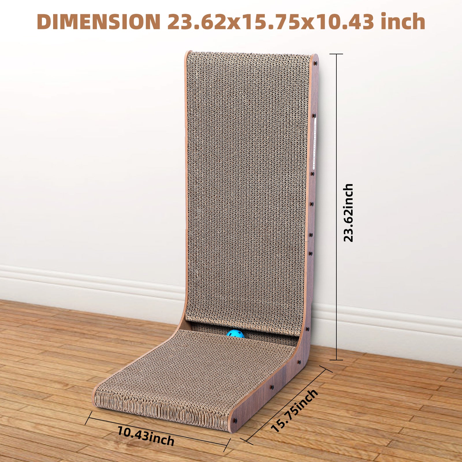 Fluffydream Cat Scratcher With Cat Toys Ball Track, Build In Ball, L Shaped Scratcher, Cardboard Lounge Bed, Stable And Durable, Furniture Protector, Reversible Brown Plywood