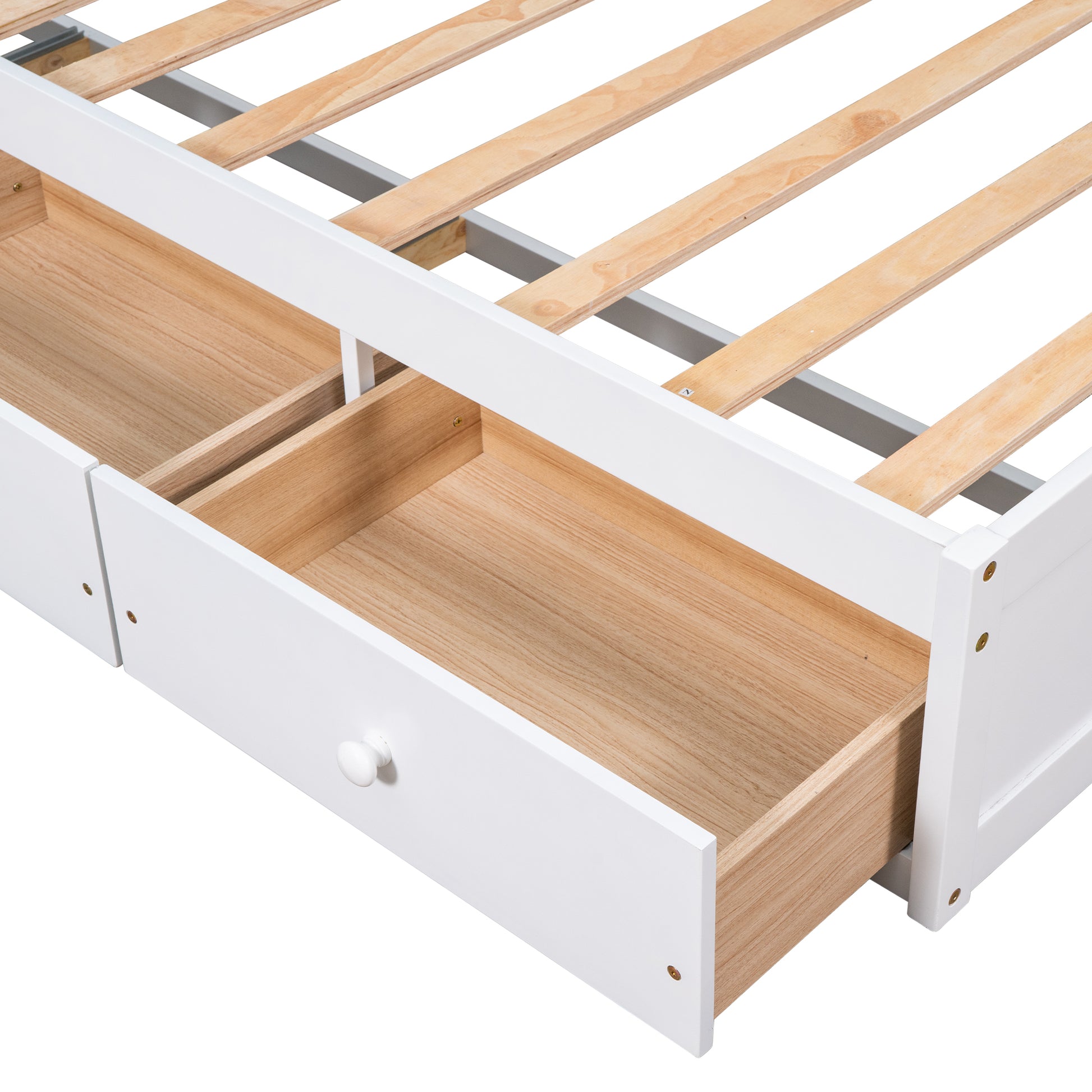 Twin Size Platform Storage Bed With 3 Drawers,White White Solid Wood