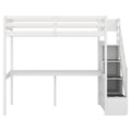 Twin Size Loft Bed With Storage Staircase And Built In Desk, White Old Sku:Gx000903Aak White Pine