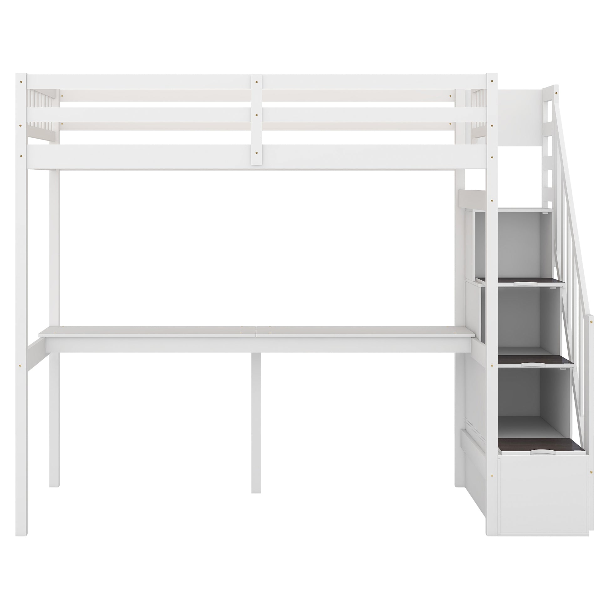 Twin Size Loft Bed With Storage Staircase And Built In Desk, White Old Sku:Gx000903Aak White Pine