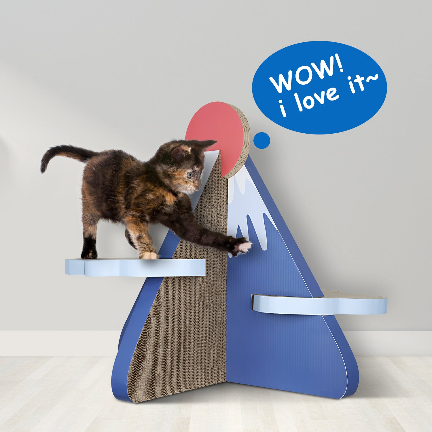 Scratchme Cat Scratcher Post Board, Mount Fuji Shape Cat Scratching Lounge Bed, Durable Pad Prevents Furniture Damage Blue Plywood