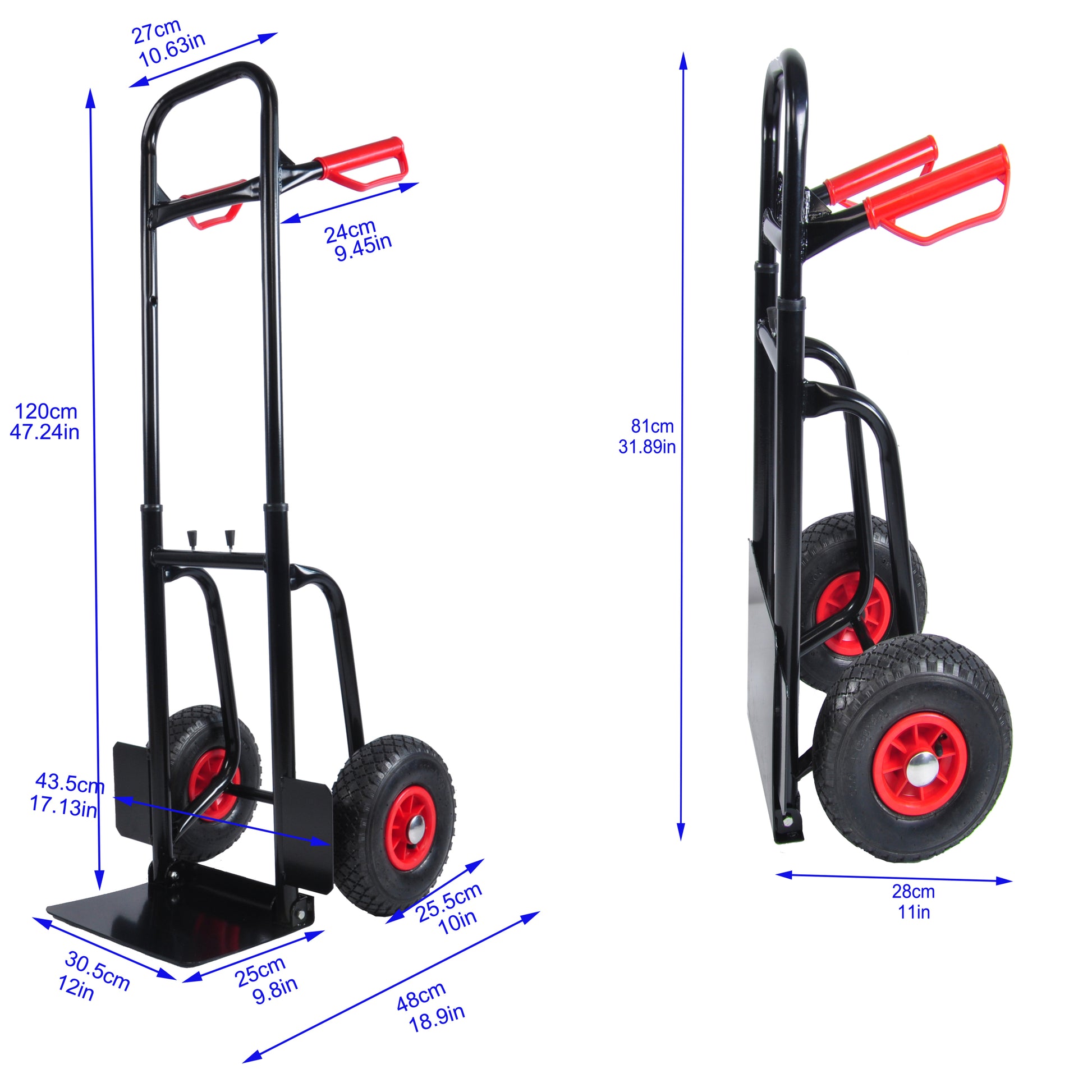 Heavy Duty Manual Truck With Double Handles 330 Lb Steel Trolley For Moving Heavy Platform Truck With 10 "Rubber Wheels For Moving Warehouse Garden Grocery Black Metal