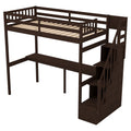 Twin Size Loft Bed With Storage Staircase And Built In Desk, Espresso Old Sku:Gx000903Aap Espresso Pine