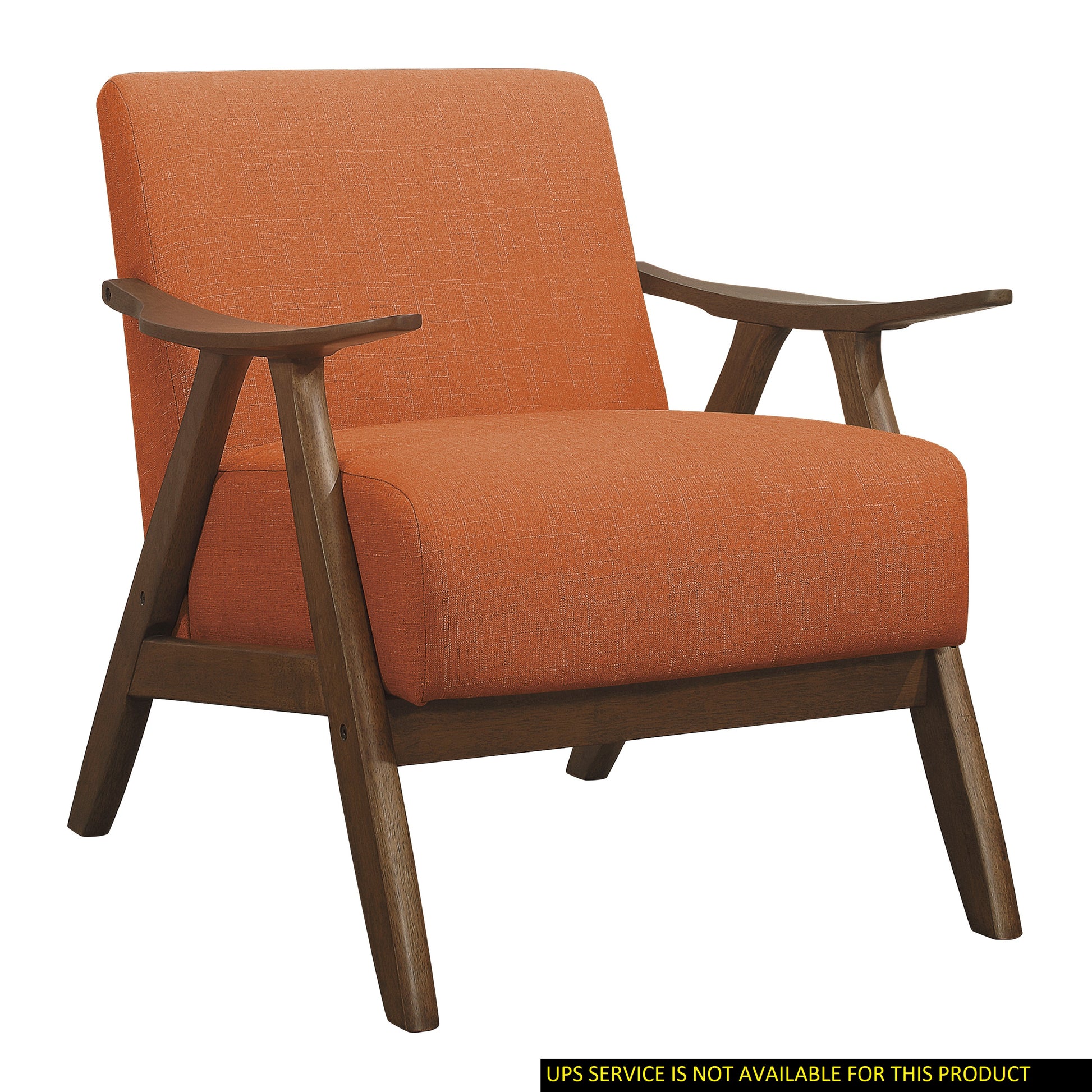 Modern Home Furniture Orange Color Fabric Upholstered 1Pc Accent Chair Cushion Back And Seat Walnut Finish Solid Rubber Wood Furniture Orange Primary Living Space Retro Solid Wood