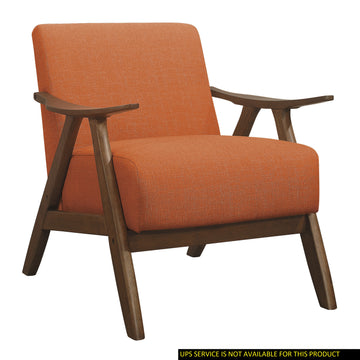 Modern Home Furniture Orange Color Fabric Upholstered 1Pc Accent Chair Cushion Back And Seat Walnut Finish Solid Rubber Wood Furniture Orange Primary Living Space Retro Solid Wood