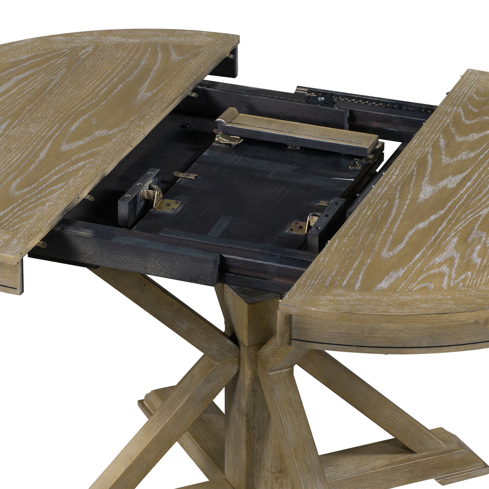 Retro Functional Extendable Dining Table With A 12" Leaf For Dining Room And Living Room Natural Wood Wash Natural Wood Wash Solid Wood Mdf