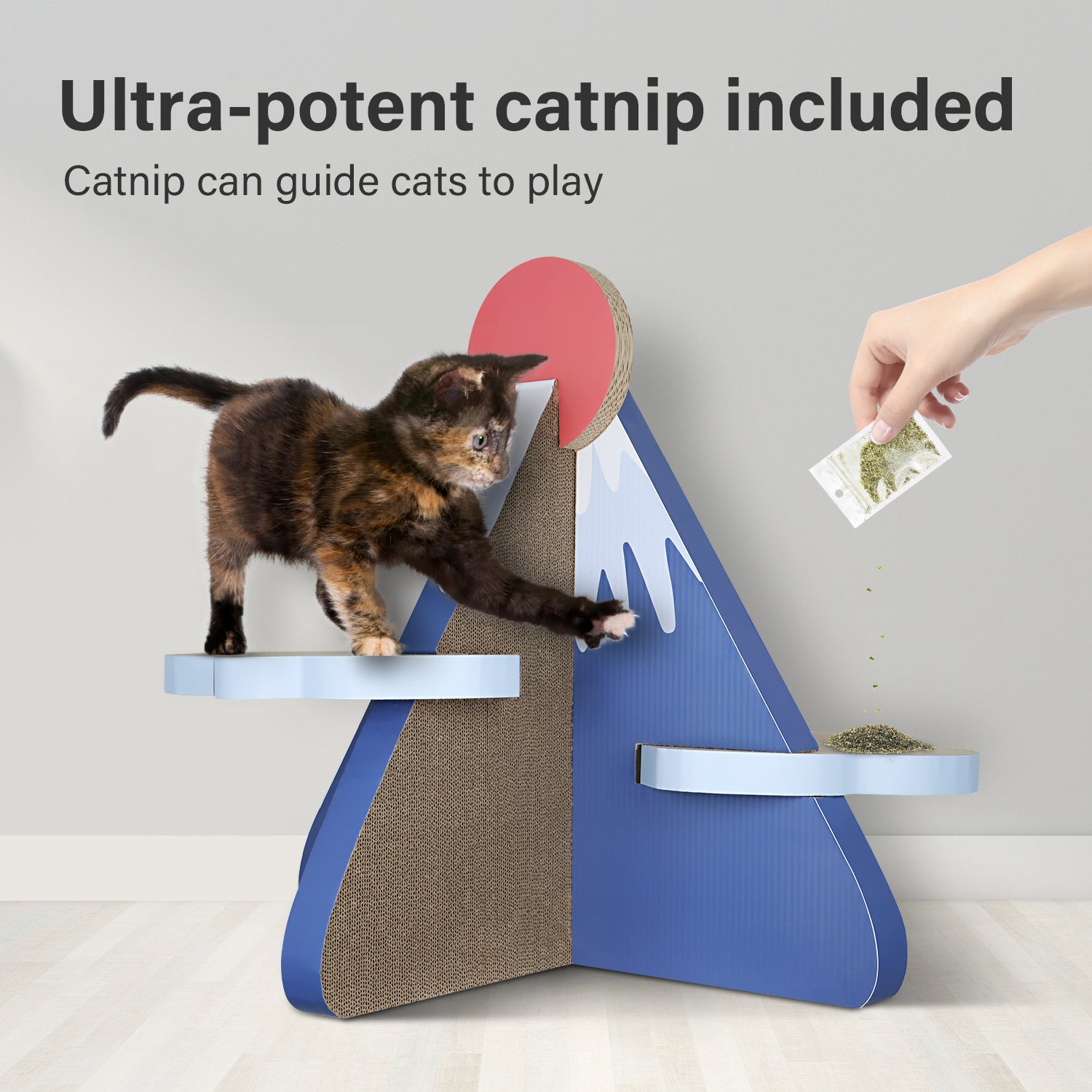 Scratchme Cat Scratcher Post Board, Mount Fuji Shape Cat Scratching Lounge Bed, Durable Pad Prevents Furniture Damage Blue Plywood