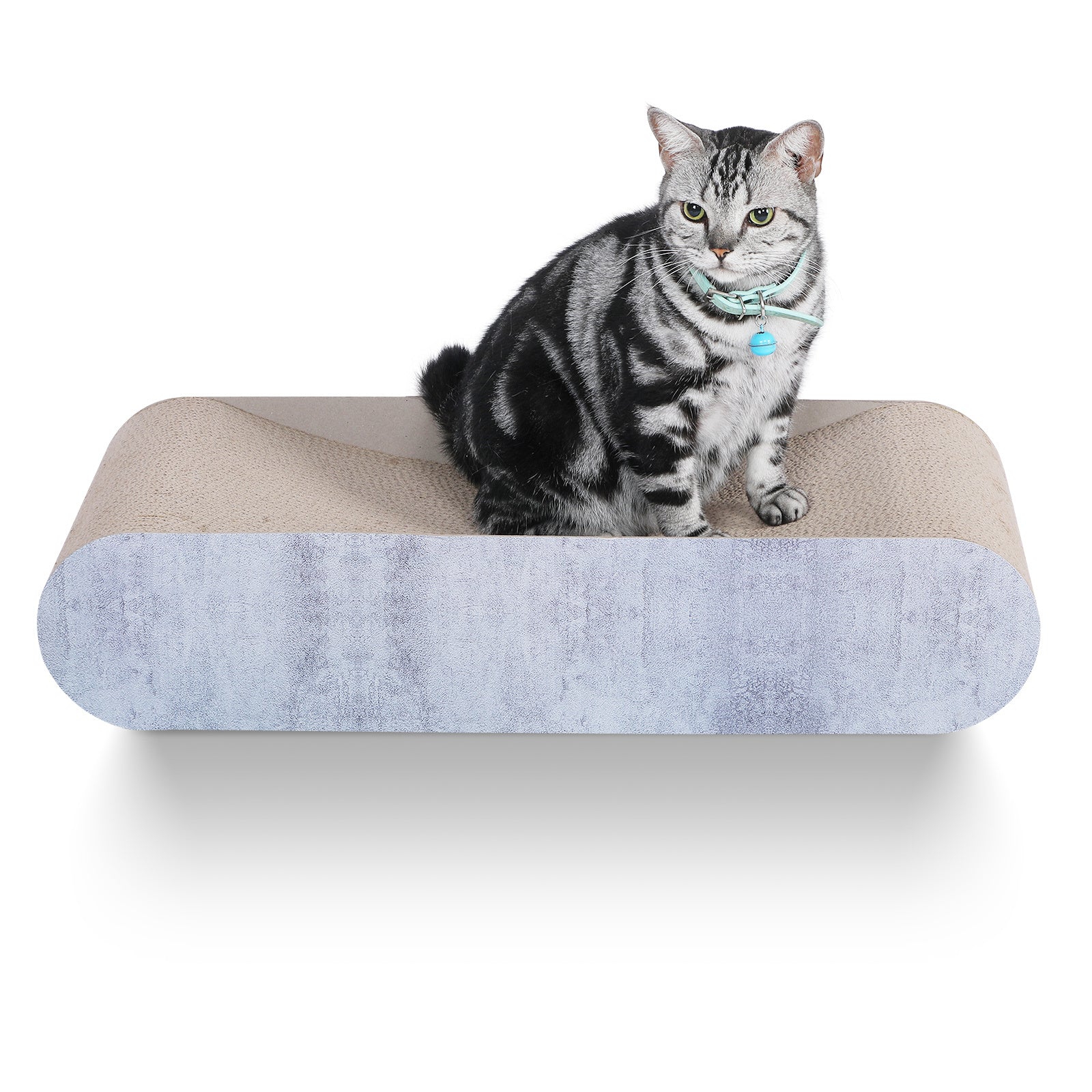 Fluffydream Cat Scratcher, Cardboard Lounge Bed, Bone Shape Design, Recyclable Corrugated Scratching Pad, Stable And Durable, Furniture Protector, Reversible, Grey Grey Plywood