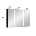 40X30 Inch Led Bathroom Medicine Cabinet Surface Mount Double Door Lighted Medicine Cabinet, Medicine Cabinets For Bathroom With Mirror Defogging, Dimmer Black Black Modern Aluminium