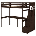 Twin Size Loft Bed With Storage Staircase And Built In Desk, Espresso Old Sku:Gx000903Aap Espresso Pine