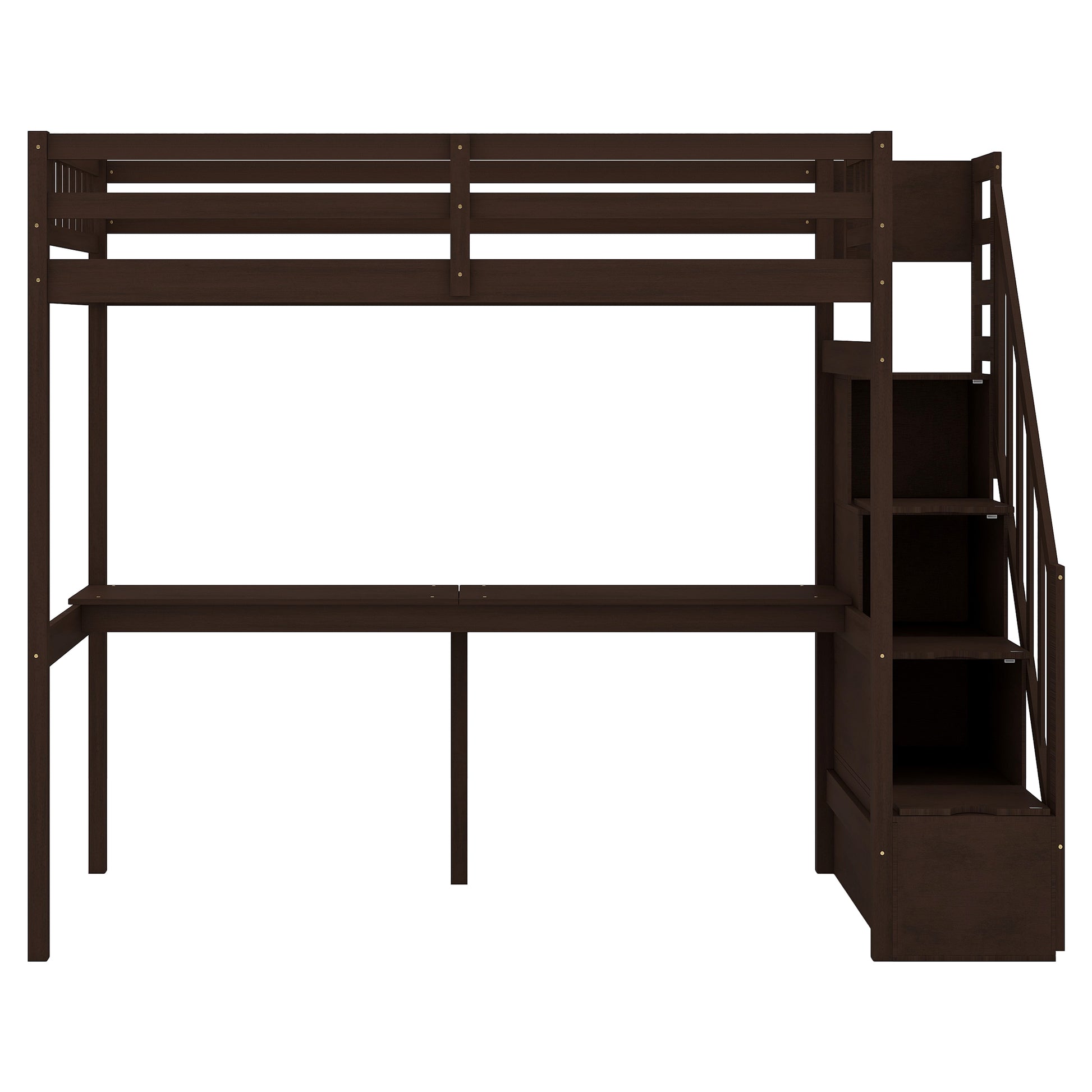 Twin Size Loft Bed With Storage Staircase And Built In Desk, Espresso Old Sku:Gx000903Aap Espresso Pine