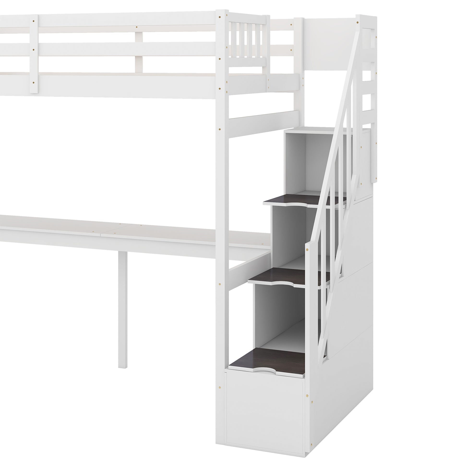 Twin Size Loft Bed With Storage Staircase And Built In Desk, White Old Sku:Gx000903Aak White Pine