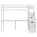 Twin Size Loft Bed With Storage Staircase And Built In Desk, White Old Sku:Gx000903Aak White Pine