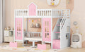 Twin Over Twin Bunk Bed With Changeable Table, Bunk Bed Turn Into Upper Bed And Down Desk Pink Twin Pink Solid Wood