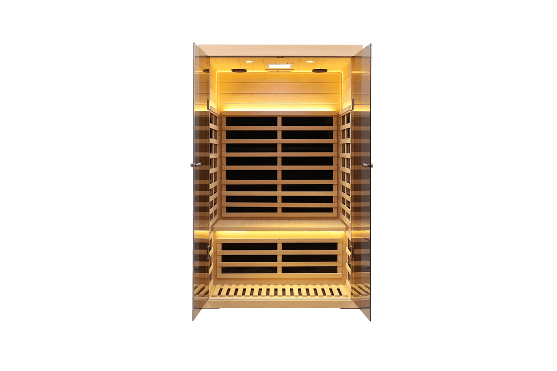 Low Emf Two Person Wide Space Hemlock Double Doors Great Glass Luxury Indoor Natural Wood Metal & Wood