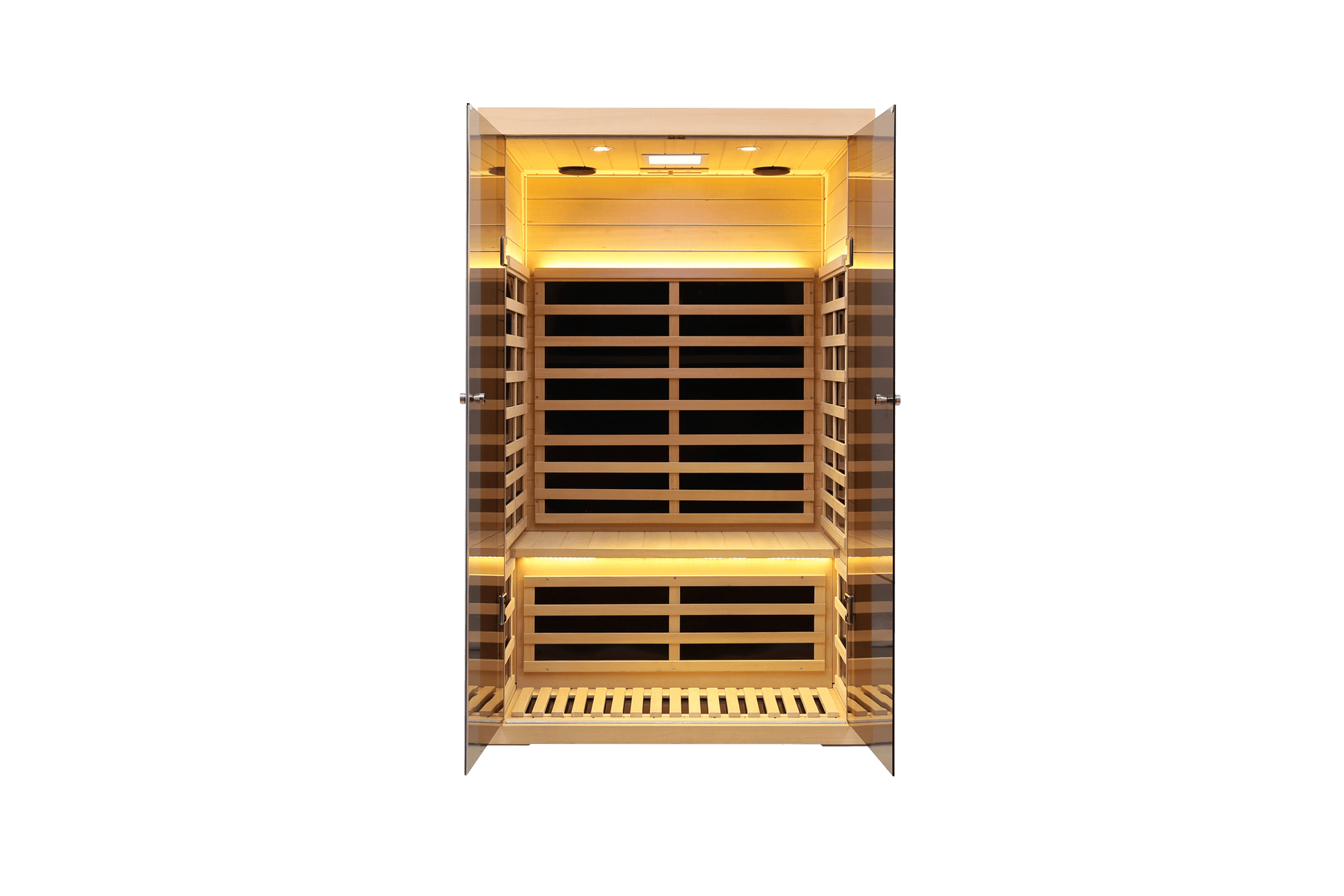 Low Emf Two Person Wide Space Hemlock Double Doors Great Glass Luxury Indoor Natural Wood Metal & Wood