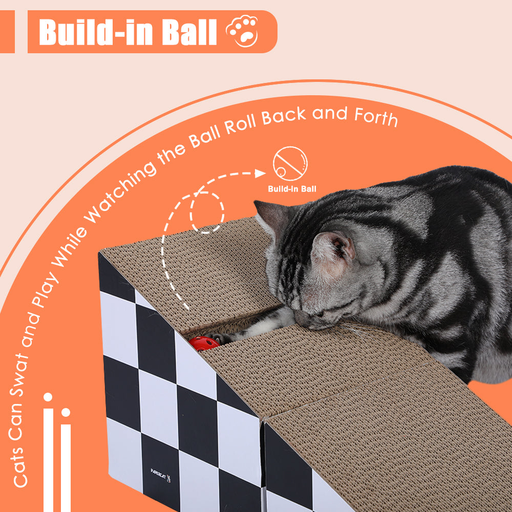 Cat Scratching Board With Ball, Triangle Cat Scratching Cardboard, Multiple Scratching Angles, 2 In 1 Scratching Lounge Bed, Recyclable And Durable, Furniture Protector, Black And White Black White Plywood