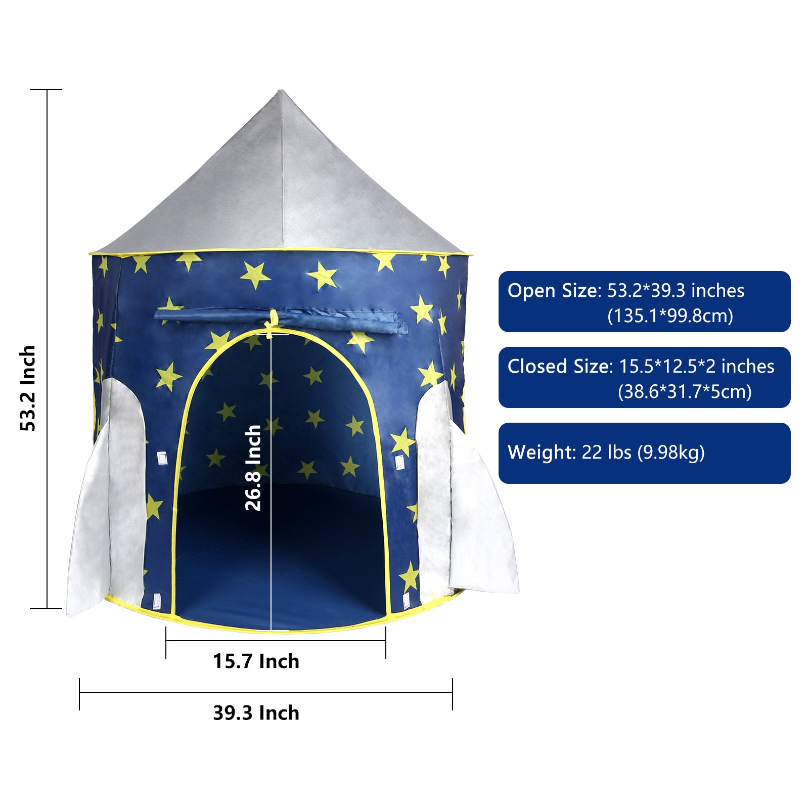 Kids Tent Rocket Space, Kids Play Tent, Unicorn Tent For Boys & Girls, Kids Playhouse, Pop Up Tents Foldable, Toddler Tent, Gift For Kids, Indoor & Outdoor, Blue, Space Theme Blue Polyester