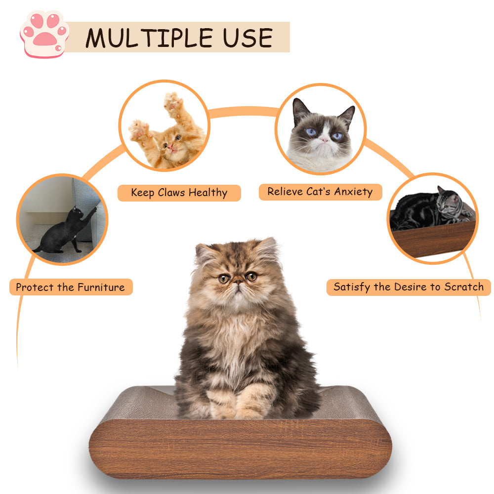 Fluffydream Cat Scratcher, Cardboard Lounge Bed, Bone Shape Design, Recyclable Corrugated Scratching Pad, Stable And Durable, Furniture Protector, Reversible, Wood Brown Plywood