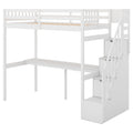 Twin Size Loft Bed With Storage Staircase And Built In Desk, White Old Sku:Gx000903Aak White Pine