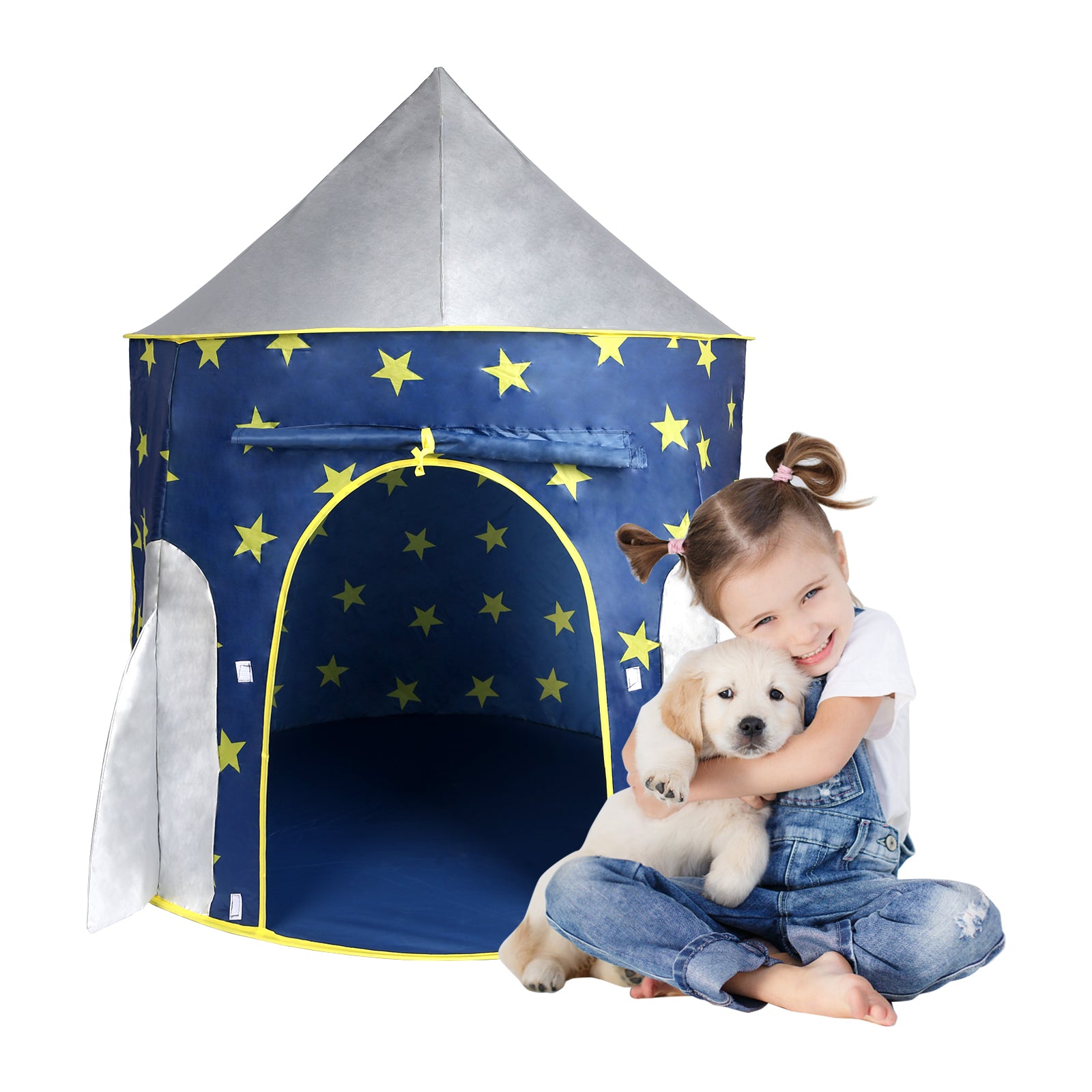 Kids Tent Rocket Space, Kids Play Tent, Unicorn Tent For Boys & Girls, Kids Playhouse, Pop Up Tents Foldable, Toddler Tent, Gift For Kids, Indoor & Outdoor, Blue, Space Theme Blue Polyester