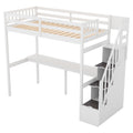 Twin Size Loft Bed With Storage Staircase And Built In Desk, White Old Sku:Gx000903Aak White Pine