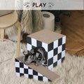 Cat Scratching Board With Ball, Triangle Cat Scratching Cardboard, Multiple Scratching Angles, 2 In 1 Scratching Lounge Bed, Recyclable And Durable, Furniture Protector, Black And White Black White Plywood