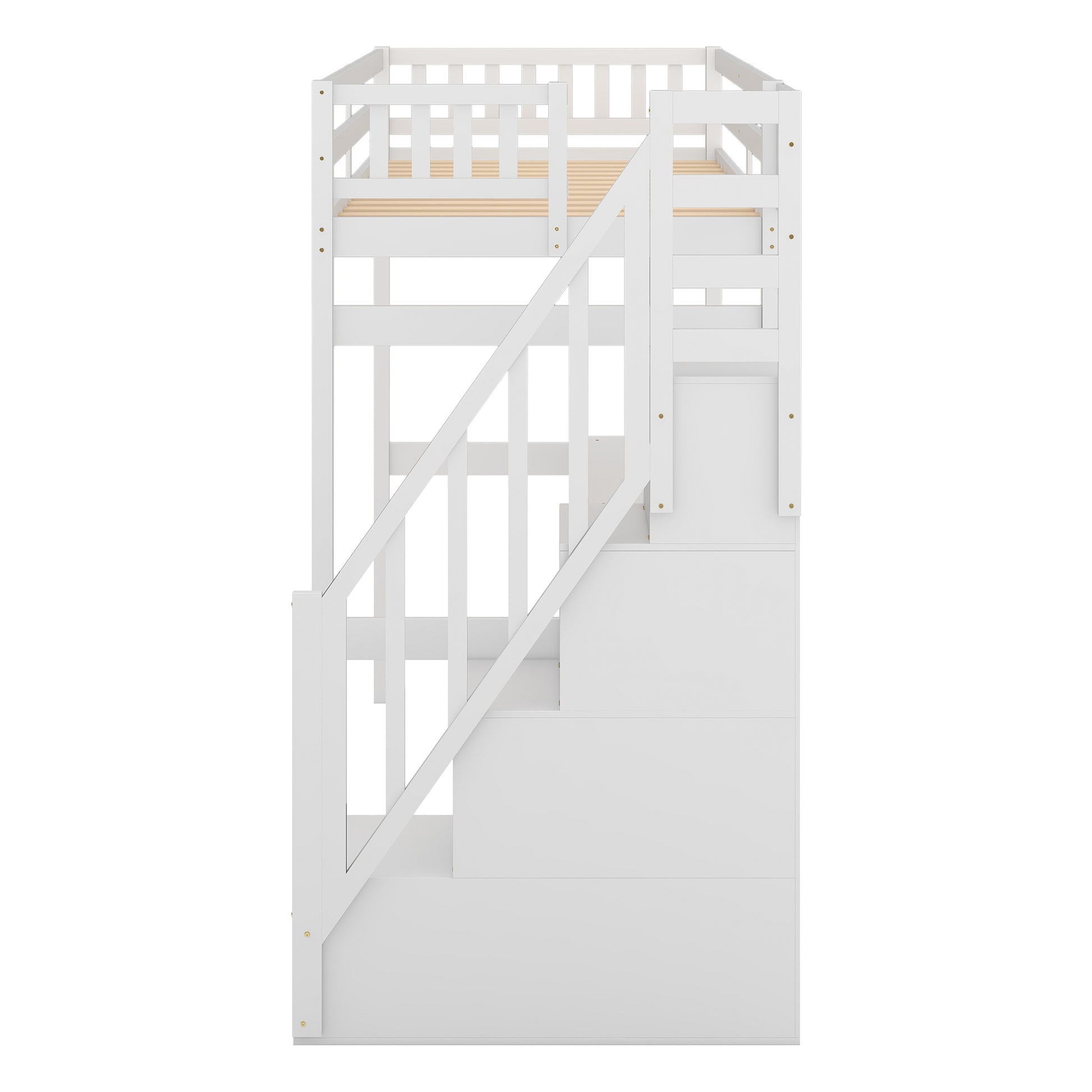 Twin Size Loft Bed With Storage Staircase And Built In Desk, White Old Sku:Gx000903Aak White Pine