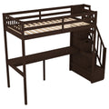 Twin Size Loft Bed With Storage Staircase And Built In Desk, Espresso Old Sku:Gx000903Aap Espresso Pine