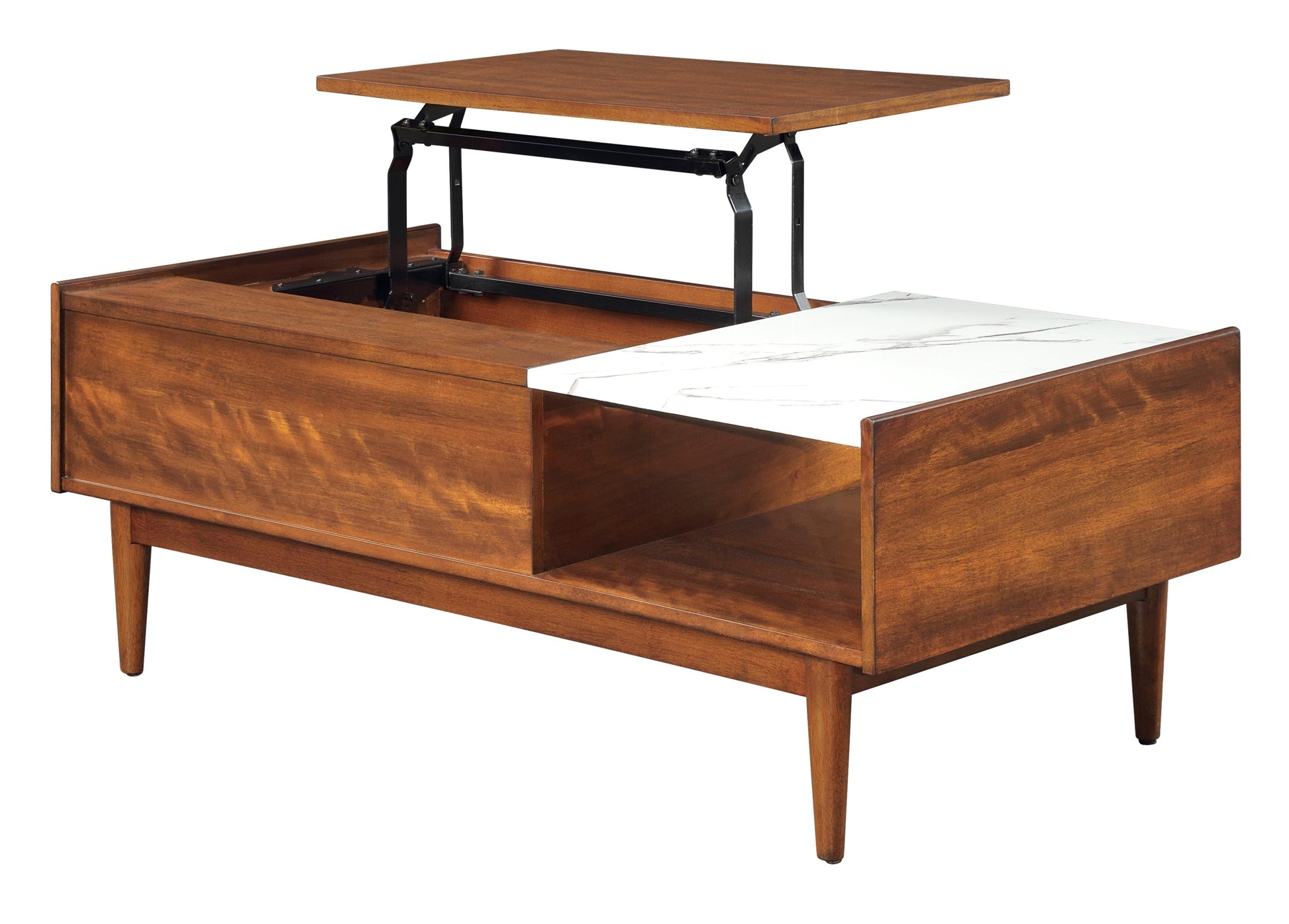 Modern Design 1Pc Lift Top Coffee Table With Faux Marble Top Home Furniture Brown Mix Solid Wood