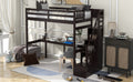 Twin Size Loft Bed With Storage Staircase And Built In Desk, Espresso Old Sku:Gx000903Aap Espresso Pine