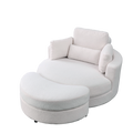 Video Welike Swivel Accent Barrel Modern Sofa Lounge Club Big Round Chair With Storage Ottoman Teddy Fabric For Living Room Hotel With Pillows. *2Pcs,Teddy White Ivory Ivory Foam Fabric