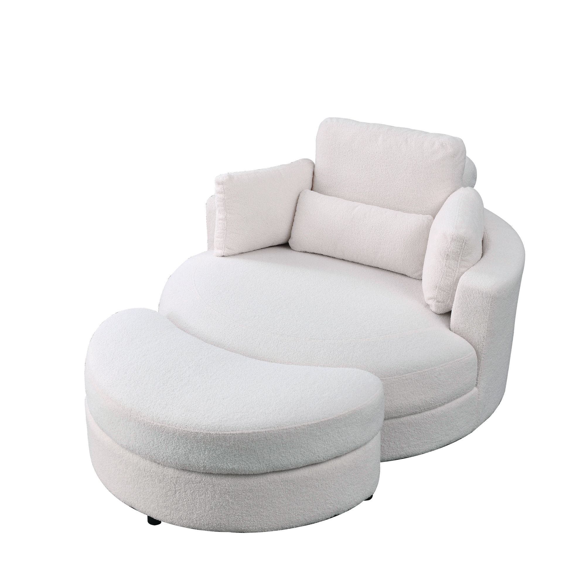 Video Welike Swivel Accent Barrel Modern Sofa Lounge Club Big Round Chair With Storage Ottoman Teddy Fabric For Living Room Hotel With Pillows. *2Pcs,Teddy White Ivory Ivory Foam Fabric