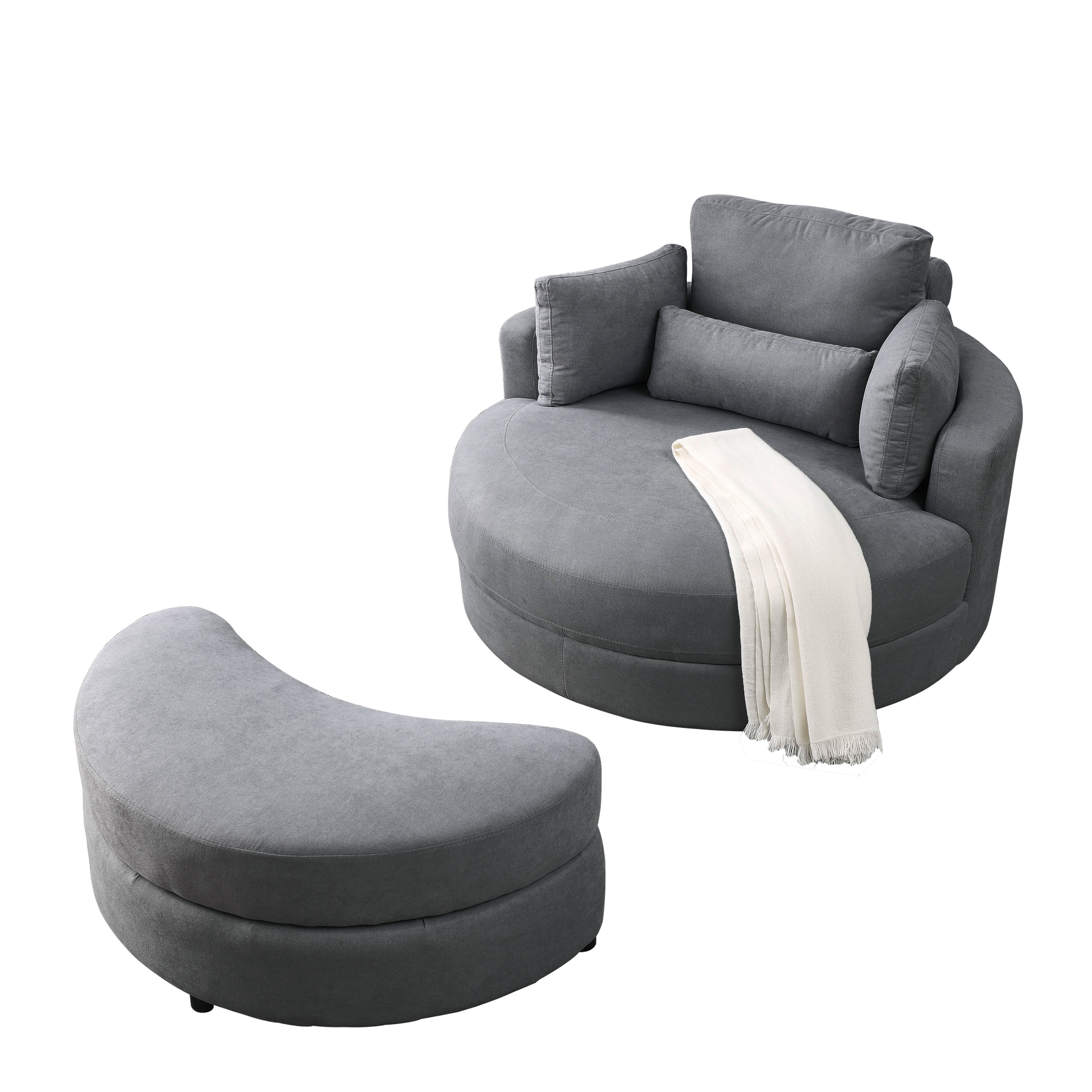 Video Welike Swivel Accent Barrel Modern Dark Grey Sofa Lounge Club Big Round Chair With Storage Ottoman Linen Fabric For Living Room Hotel With Pillows,2Pcs. Dark Grey Foam Fabric