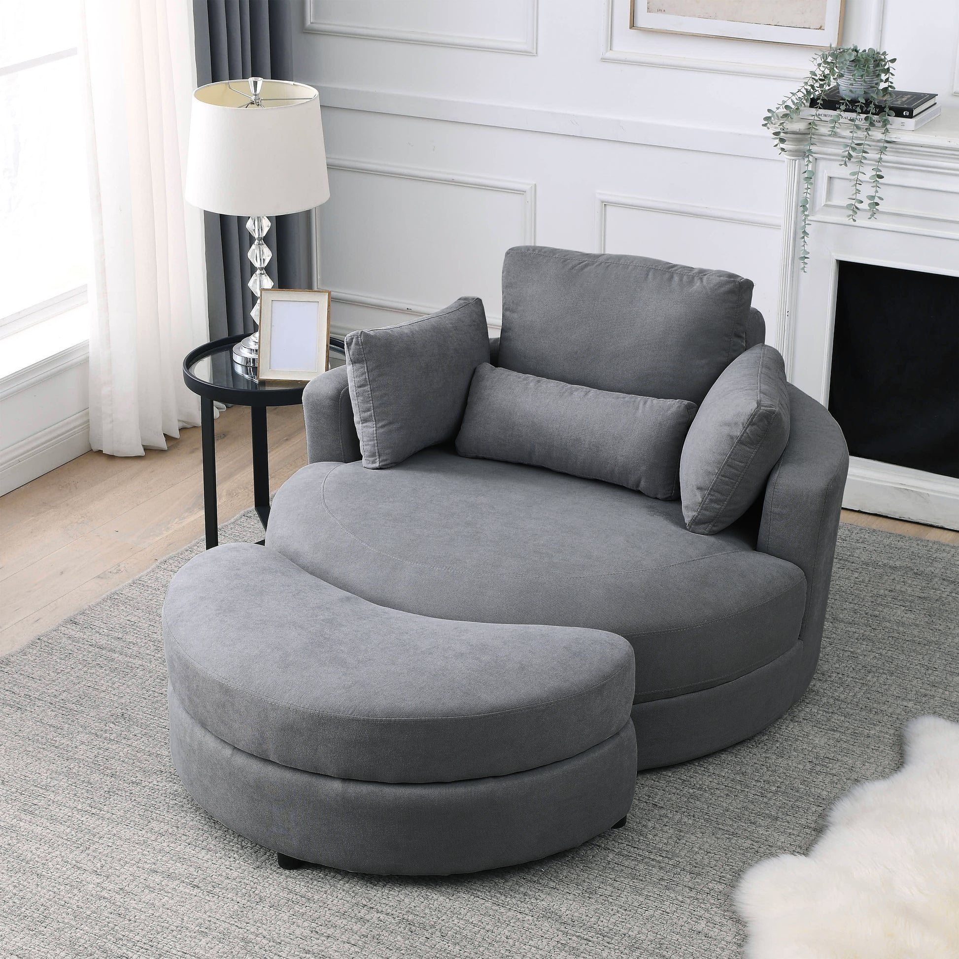 Video Welike Swivel Accent Barrel Modern Dark Grey Sofa Lounge Club Big Round Chair With Storage Ottoman Linen Fabric For Living Room Hotel With Pillows,2Pcs. Dark Grey Foam Fabric