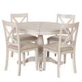 Modern Dining Table Set For 4,Round Table And 4 Kitchen Room Chairs,5 Piece Kitchen Table Set For Dining Room,Dinette,Breakfast Nook,Antique White Antique White Mdf Solid Wood Mdf