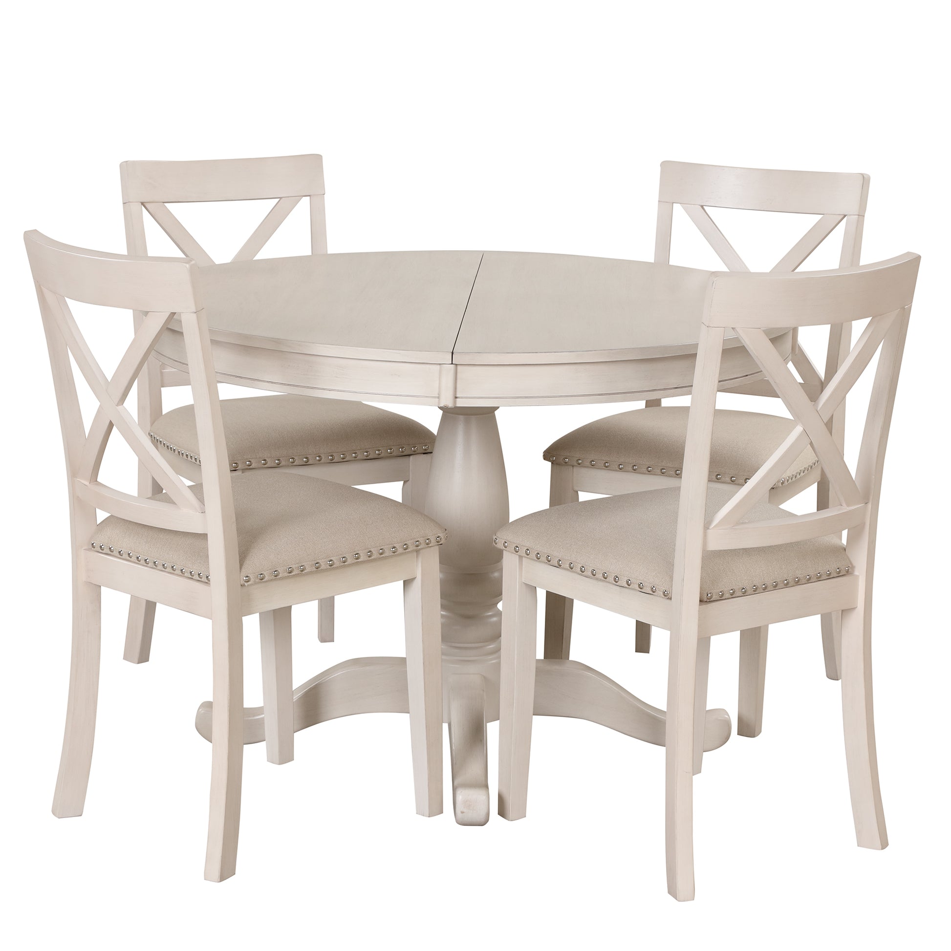 Modern Dining Table Set For 4,Round Table And 4 Kitchen Room Chairs,5 Piece Kitchen Table Set For Dining Room,Dinette,Breakfast Nook,Antique White Antique White Mdf Solid Wood Mdf