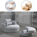 Video Welike Swivel Accent Barrel Modern Grey Sofa Lounge Club Big Round Chair With Storage Ottoman Linen Fabric For Living Room Hotel With Pillows Light Grey Foam Fabric