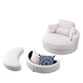 Video Welike Swivel Accent Barrel Modern Sofa Lounge Club Big Round Chair With Storage Ottoman Teddy Fabric For Living Room Hotel With Pillows. *2Pcs,Teddy White Ivory Ivory Foam Fabric