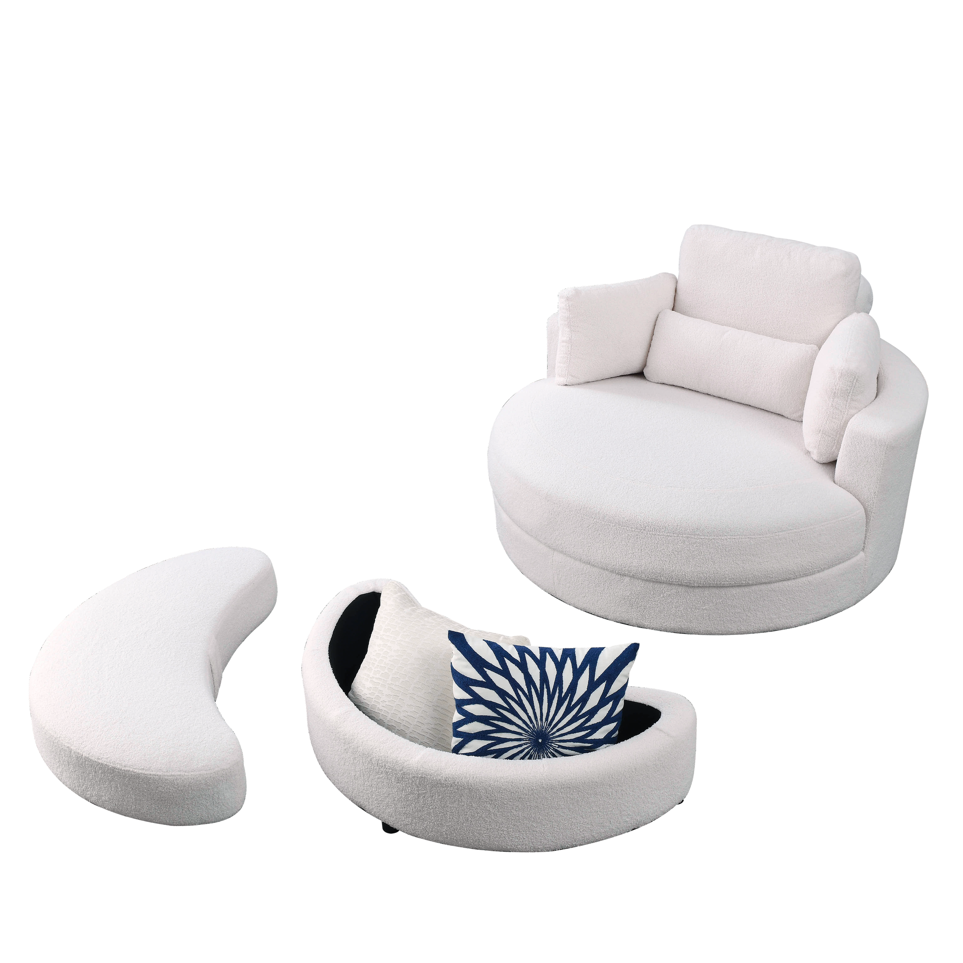 Video Welike Swivel Accent Barrel Modern Sofa Lounge Club Big Round Chair With Storage Ottoman Teddy Fabric For Living Room Hotel With Pillows. *2Pcs,Teddy White Ivory Ivory Foam Fabric